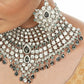 Tehzeeb Creations Platinum Plated Silver Polish Stone Mini Bridal Choker Set for Women & Girls | Swadesiicart