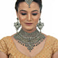 Tehzeeb Creations Platinum Plated Silver Polish Stone Mini Bridal Choker Set for Women & Girls | Swadesiicart