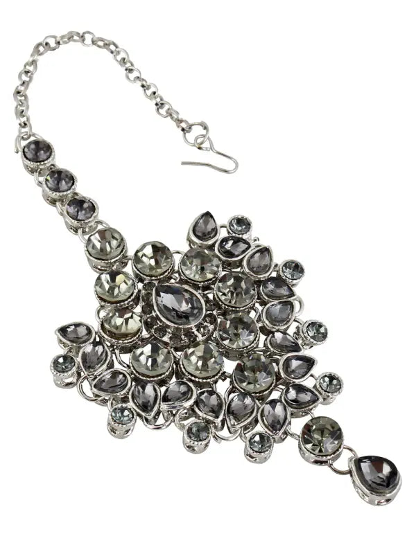 Tehzeeb Creations Platinum Plated Silver Polish Stone Mini Bridal Choker Set for Women & Girls | Swadesiicart