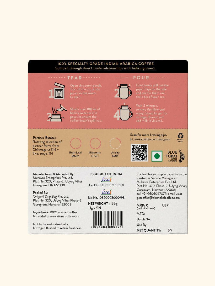 Blue Tokai French Roast Very Dark Roast Easy Pour Sachets - Swadesiicart