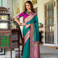 Anaita Teal Soft Silk Zari Weaving Saree With Blouse Piece