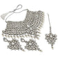 Tehzeeb Creations Platinum Plated Silver Polish Stone Mini Bridal Choker Set for Women & Girls | Swadesiicart
