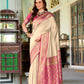 Anaita Beige Soft Silk Zari Weaving Saree With Blouse Piece