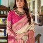Anaita Beige Soft Silk Zari Weaving Saree With Blouse Piece