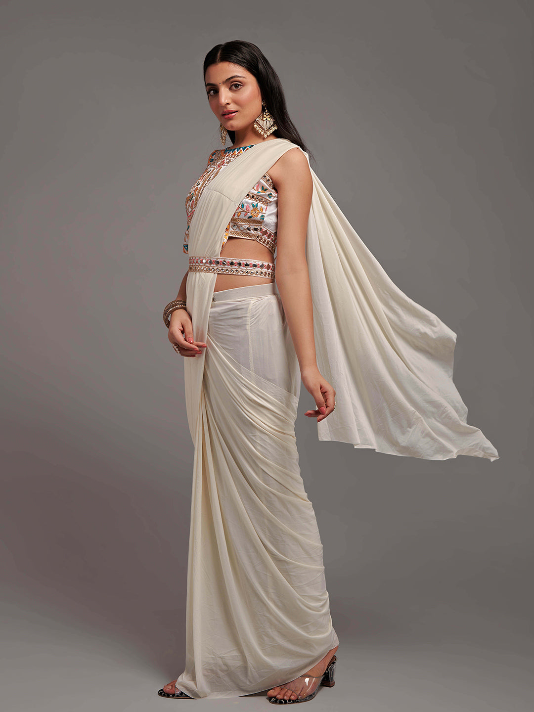 Kalini Embroidered Ready to Wear Saree With Semi Stitched Blouse | Swadesiicart
