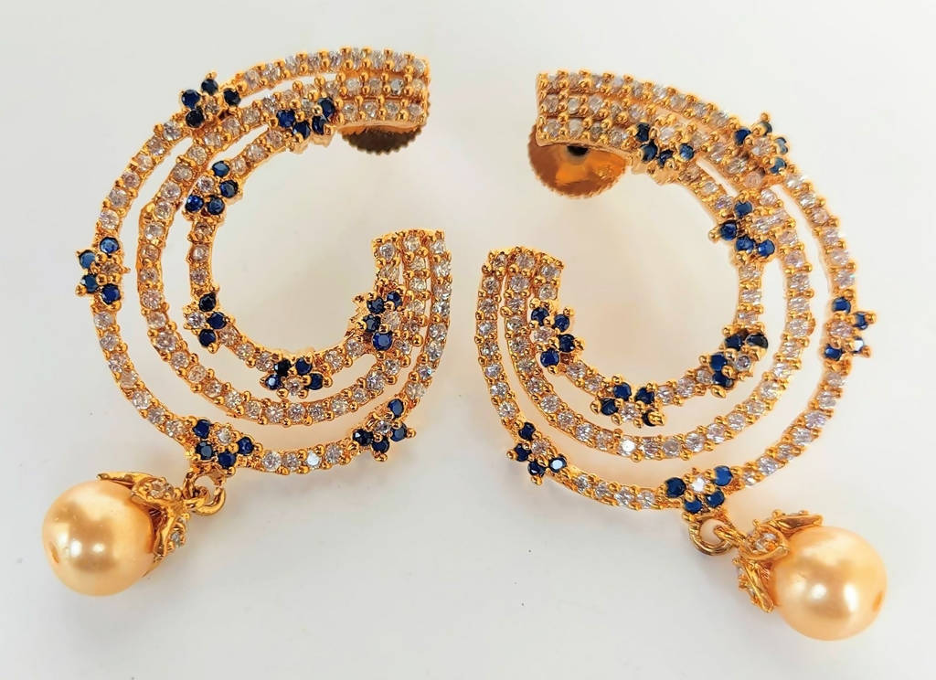 Blue AD Designer Pearl Drop Earrings | Swadesiicart