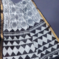 White And Grey Colour Block Print Pure Kota Cotton Saree By Gayathri Reddy Designer Studio | Swadesiicart
