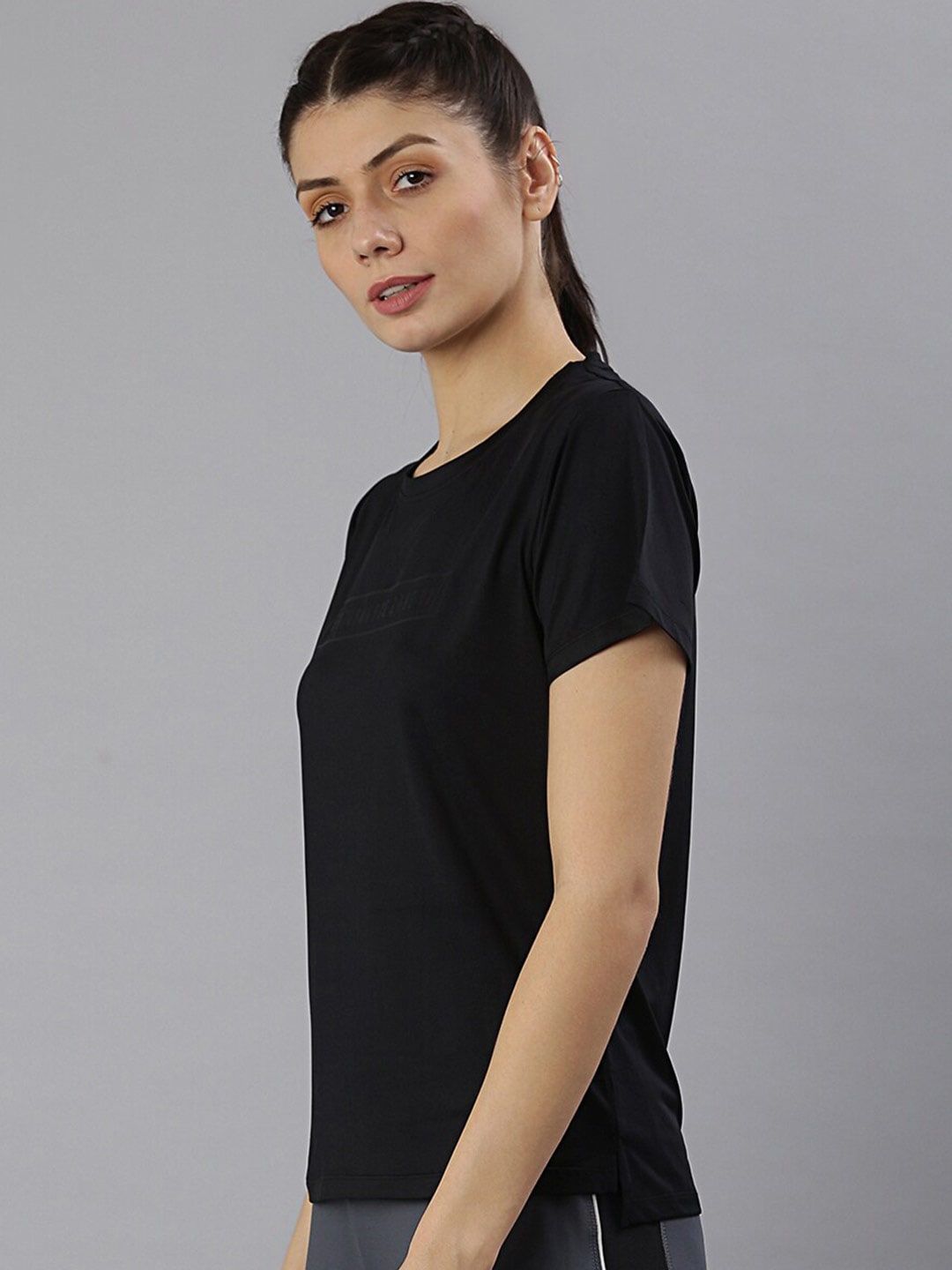MKH Women Black Typography Dri-FIT Polyester Round Neck Sports T-shirt - Swadesiicart