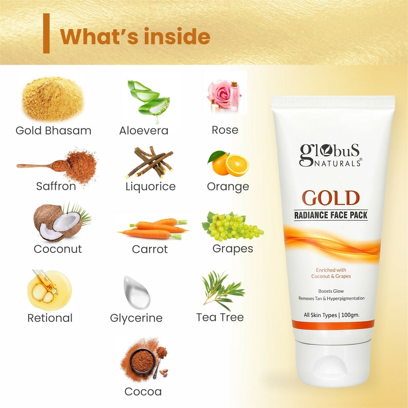 Globus Naturals Gold Radiance Anti Ageing & Brightening Face Pack | Swadesiicart
