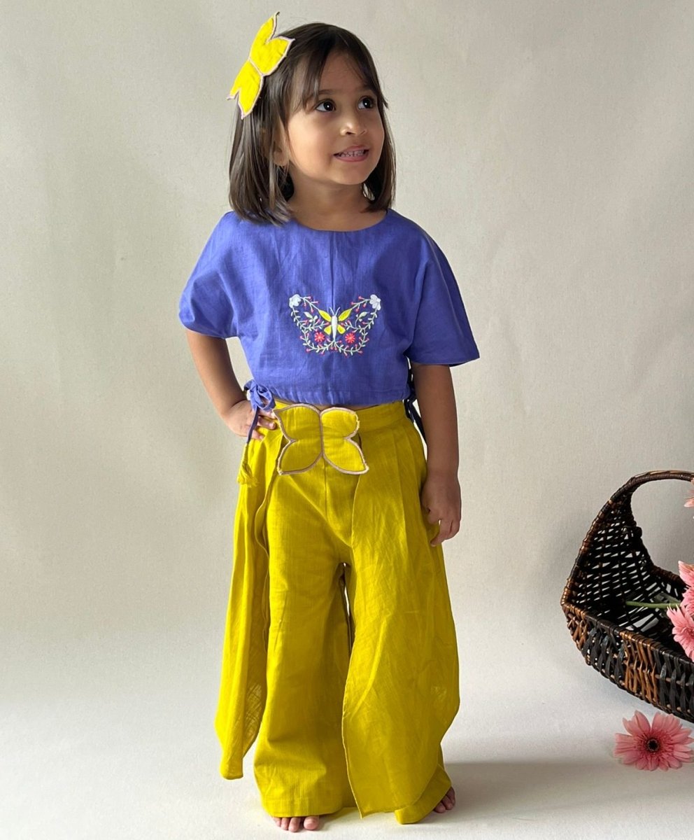 ArthLife Mustard Purple Butterfly Embroidered Co-Ord Set - Swadesiicart