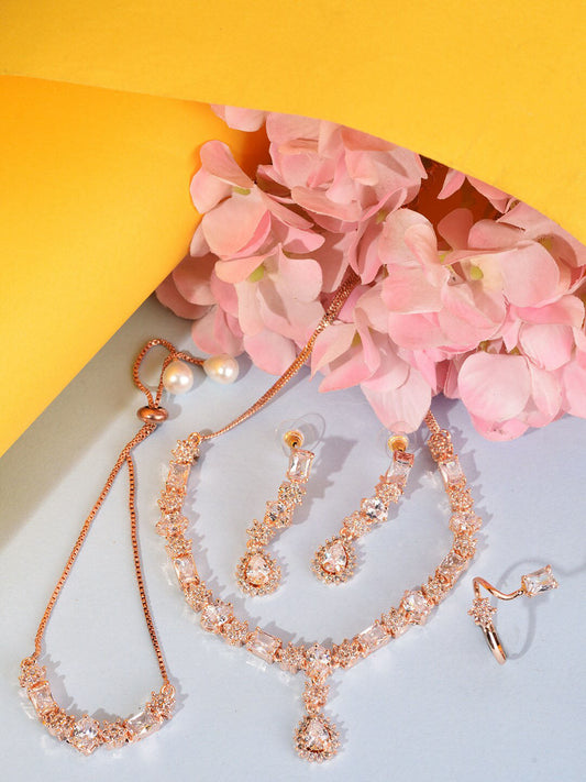 Saraf RS Jewellery Rose Gold-Polished AD Studded Designer Jewellery Set