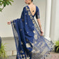 Vishnu Weaves Women's Blue Linen Silk Zari Weaving Saree with Blouse - Swadesiicart