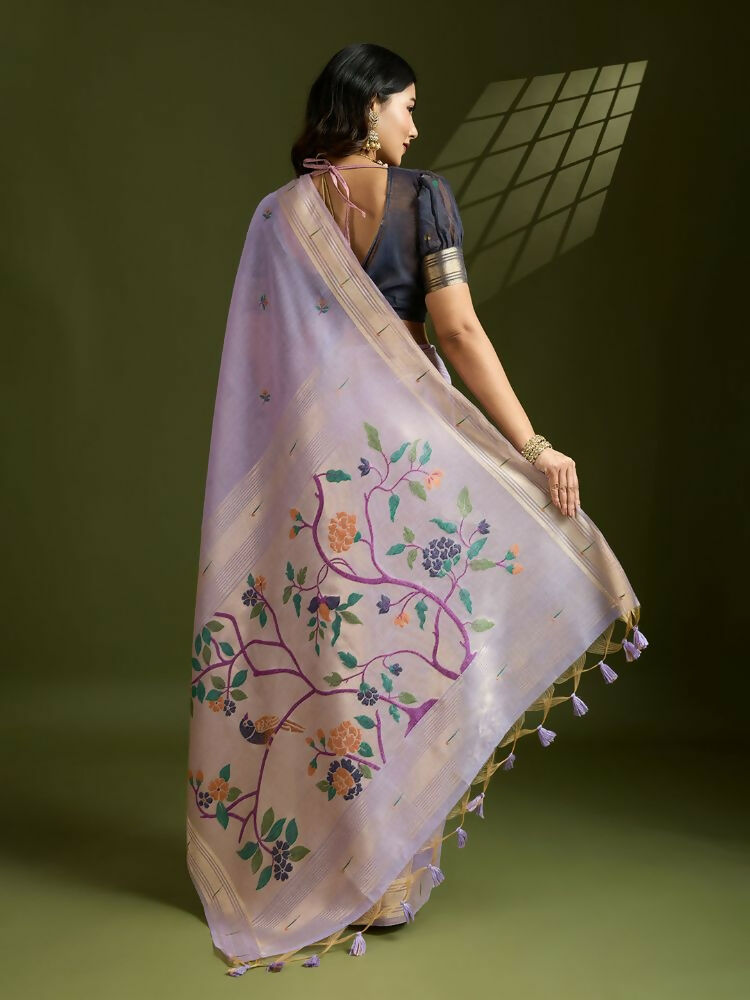 Vishnu Weaves Women's Lavender Muga Cotton Thread Woven Butti with Blouse - Swadesiicart