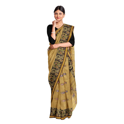 Exclusive Collection 100% Pure Cotton Dark Mustard Tant Saree With Hand Weaving Work