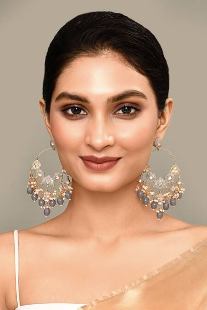 New Stylish Ethnic Partywear Gray Hoops Kundan Earrings for Womens by House of Ree | Swadesiicart