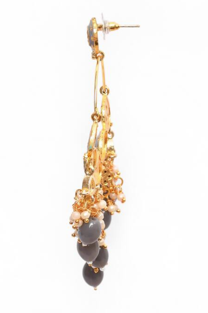 New Stylish Ethnic Partywear Gray Hoops Kundan Earrings for Womens by House of Ree | Swadesiicart