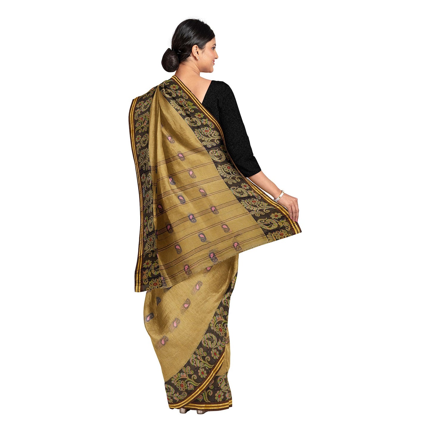 Exclusive Collection 100% Pure Cotton Dark Mustard Tant Saree With Hand Weaving Work - Swadesiicart