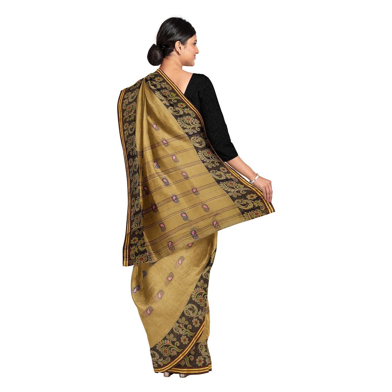 Exclusive Collection 100% Pure Cotton Dark Mustard Tant Saree With Hand Weaving Work - Swadesiicart