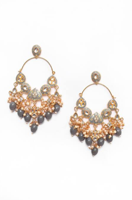New Stylish Ethnic Partywear Gray Hoops Kundan Earrings for Womens by House of Ree | Swadesiicart