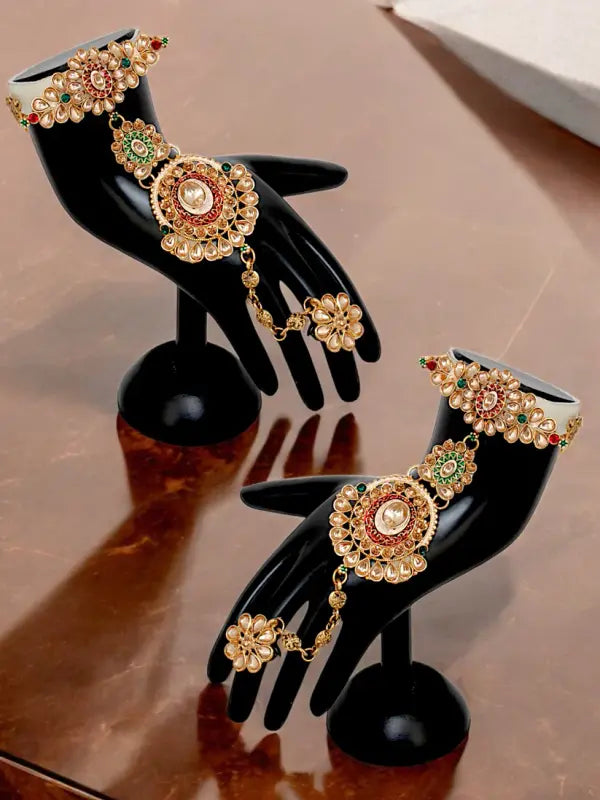 Tehzeeb Creations Traditional Designer Kundan Stone Maroon and Green Meenakari Choker Bridal Set | Swadesiicart