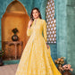 Anaita Yellow Embroidered Net Anarkali Suit