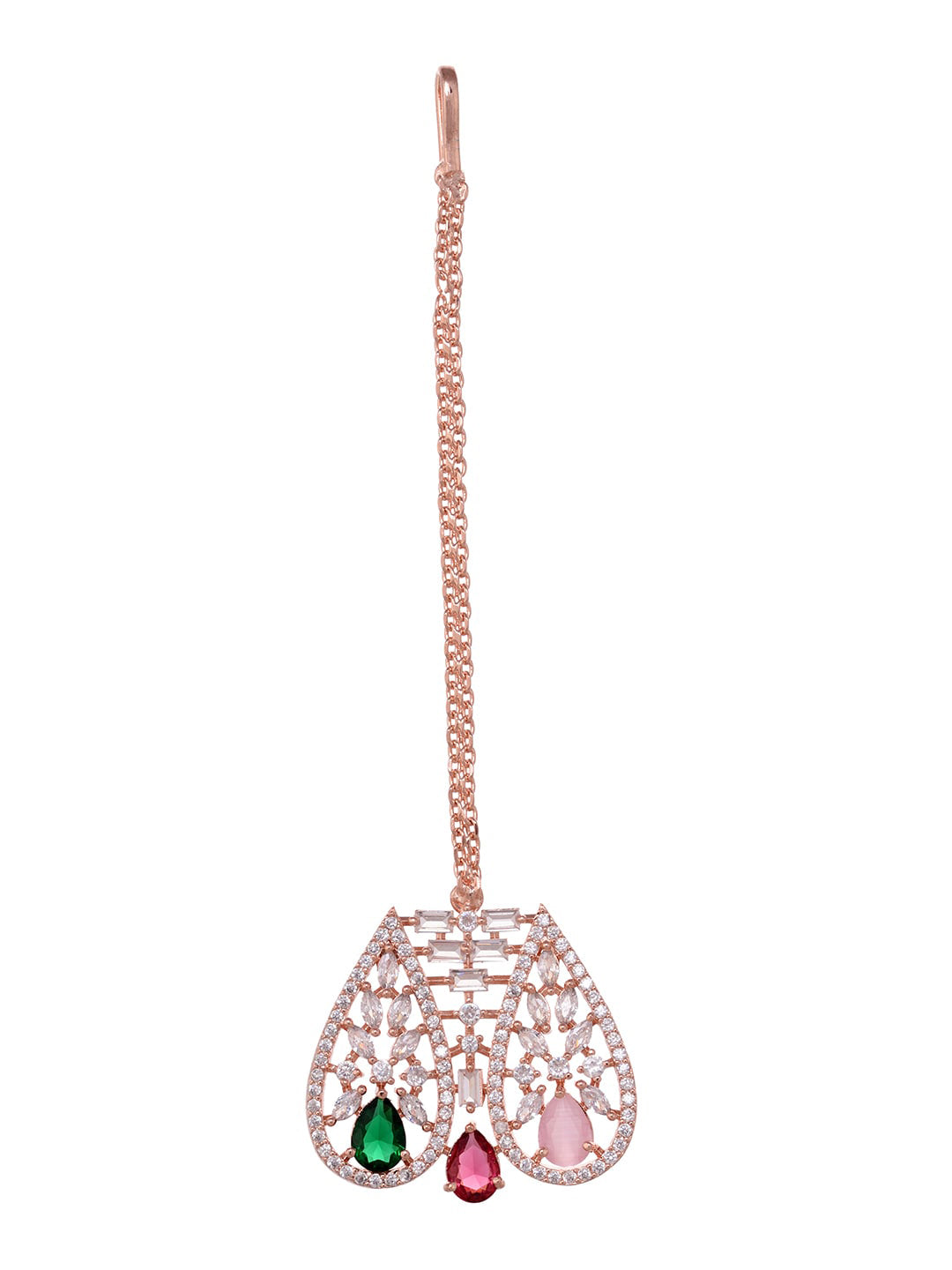 Saraf RS Jewellery Rose Gold-Polished White & Green AD-Studded Jewellery Set - Swadesiicart