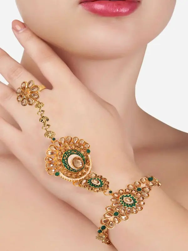 Tehzeeb Creations Traditional Designer Kundan Stone Green Meenakari Choker Bridal Set | Swadesiicart