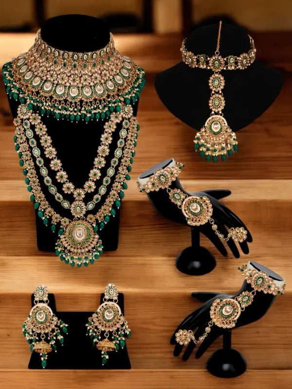 Tehzeeb Creations Traditional Designer Kundan Stone Green Meenakari Choker Bridal Set | Swadesiicart
