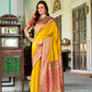 Anaita Yellow Soft Silk Zari Weaving Saree With Blouse Piece