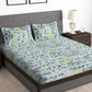 Story@home Arena Grey & Blue Floral Printed 180 TC Bedsheet & Pillow Covers