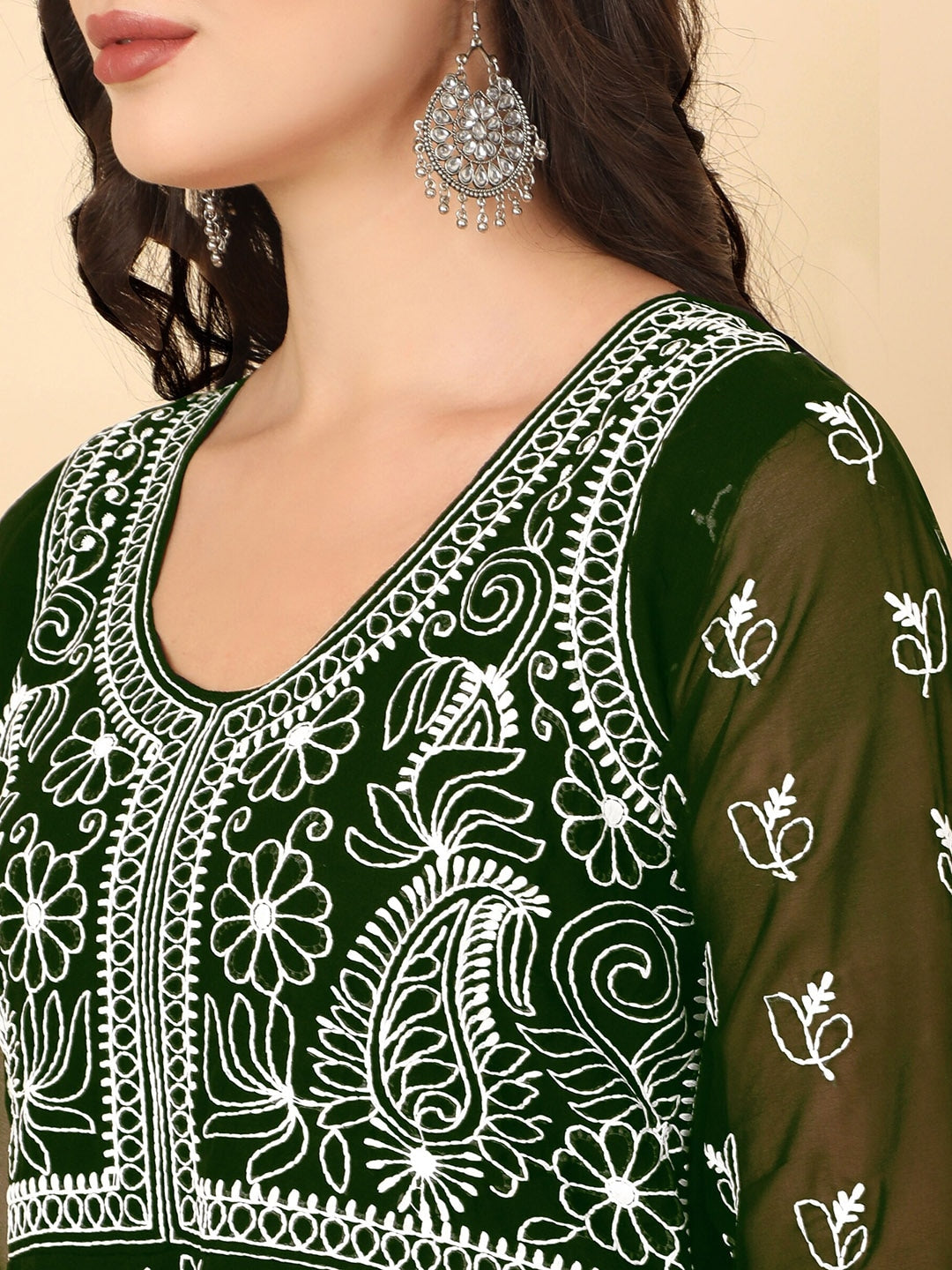 HERE&NOW Chikankari Embroidered Thread Work Georgette Anarkali Kurta | Swadesiicart