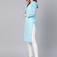 ADA Women Blue & White Chikankari Embroidered Sheer Straight Sustainable Handloom Kurta | Swadesiicart