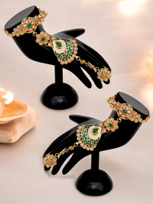 Tehzeeb Creations Traditional Designer Kundan Stone Green Meenakari Choker Bridal Set | Swadesiicart