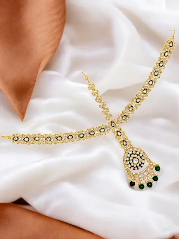 Tehzeeb Creations Traditional Designer Kundan Stone Green Meenakari Choker Bridal Set | Swadesiicart