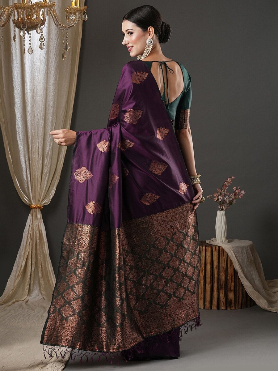 Anouk Purple & Gold-Toned Woven Design Zari Banarasi Saree | Swadesiicart