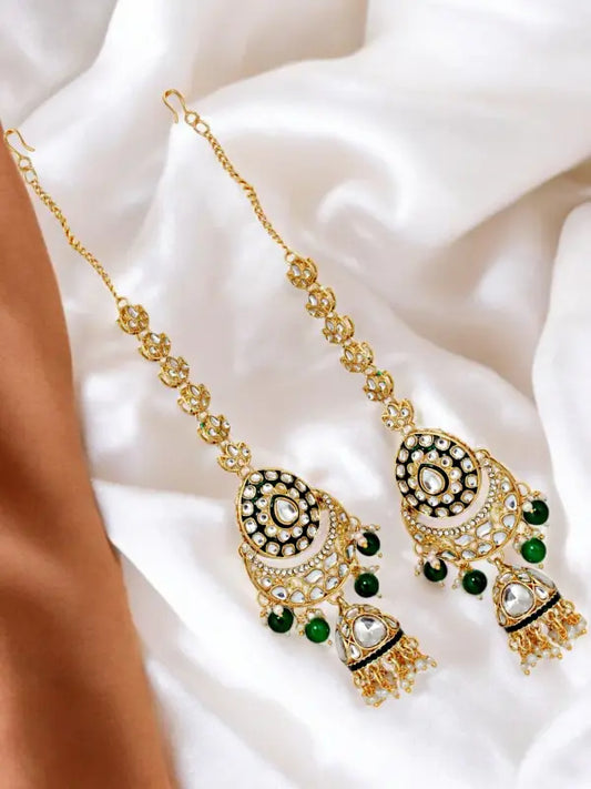 Tehzeeb Creations Traditional Designer Kundan Stone Green Meenakari Choker Bridal Set | Swadesiicart