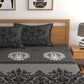 Dreamscape Grey & White Ethnic Motifs 144 TC Queen Bedsheet with 2 Pillow Covers - Swadesiicart