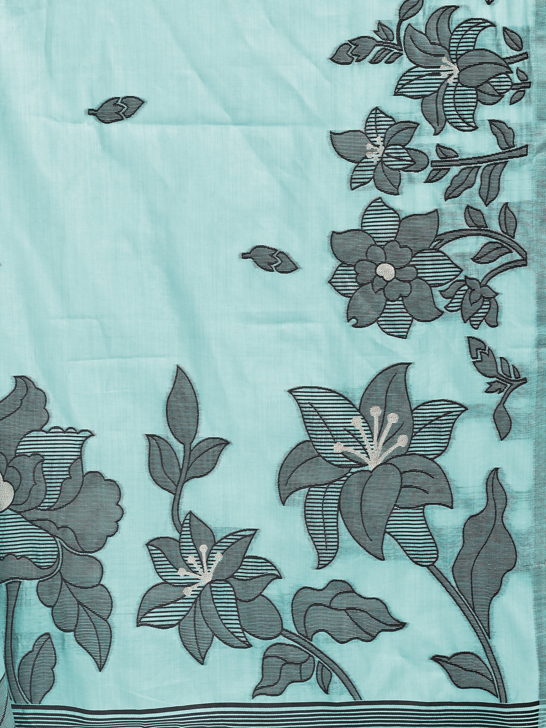 Shree Shyam Fashion Kashira Sea Green Linen Cotton Saree