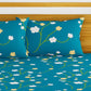 BIANCA Blue & Green Floral Printed 152 TC Cotton 110 GSM Micro-Peached King Bedsheet With 2 Pillow Cover - Swadesiicart