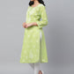 ADA Women Green & White Chikankari Hand Embroidered Straight Sustainable Handloom Kurta | Swadesiicart