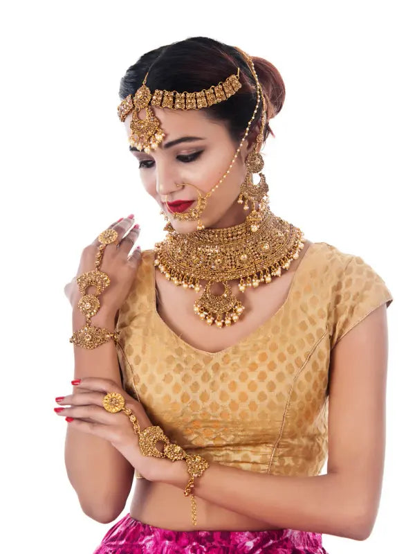 Tehzeeb Creations Traditional Stone Bridal Set 7 Pcs. For Girls & Women - Swadesiicart