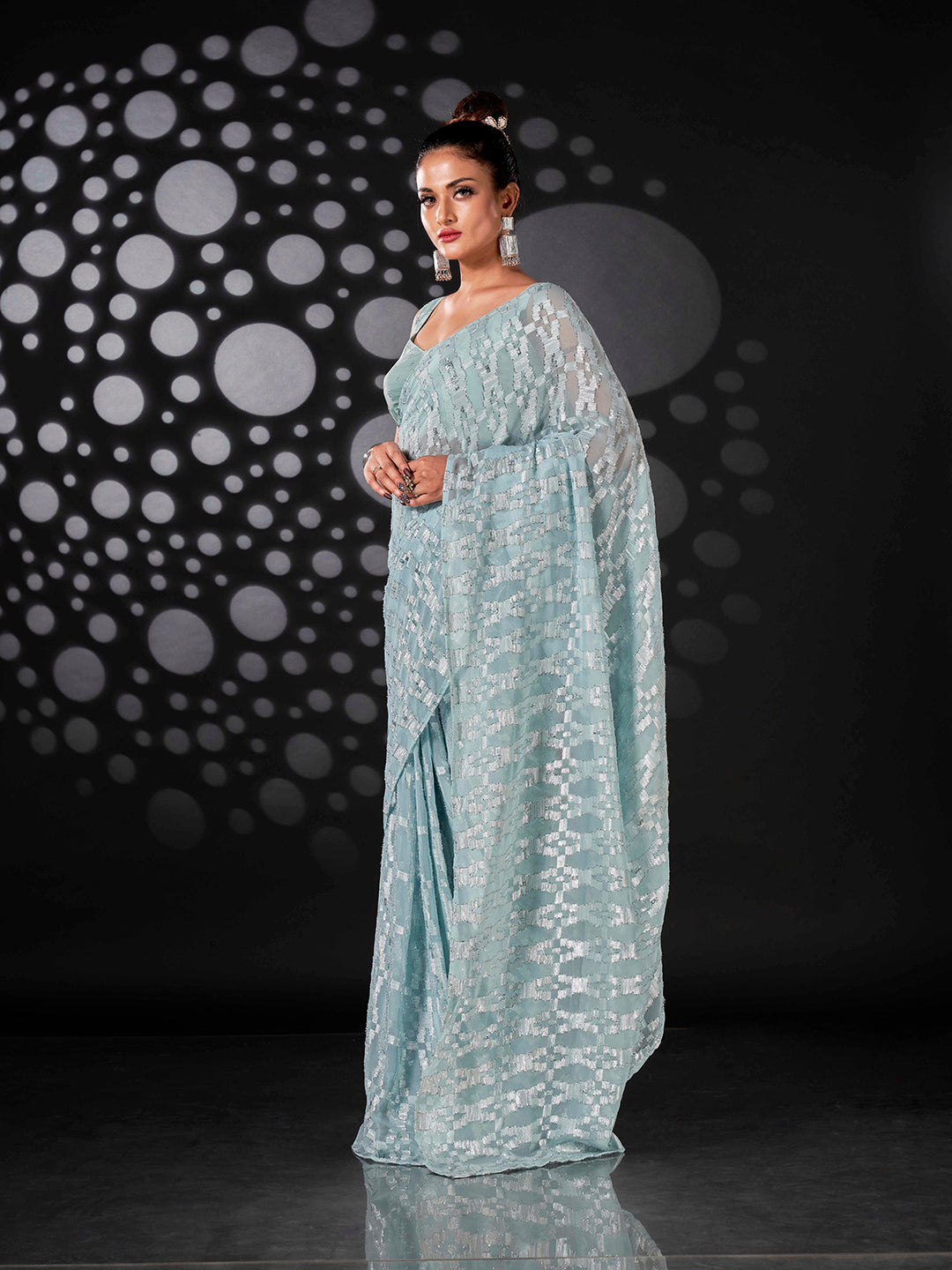 Tikhi Imli Blue Woven Design Ready to Wear Saree | Swadesiicart