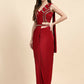 Red Imported Crystle Solid Ready to Wear Saree with stitched Blouse - Nita | Swadesiicart