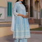 Juniper Women's Powerblue Cambric Floral Printed Anarkali Kurta Sets | Swadesiicart