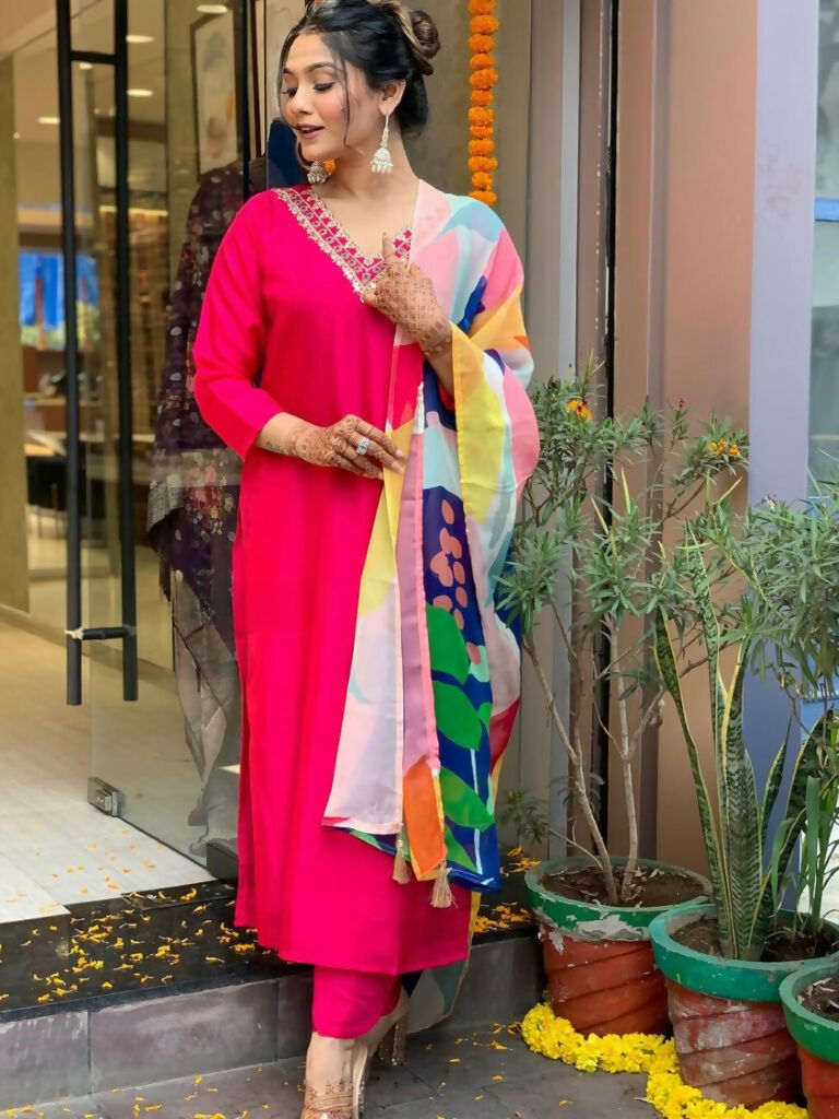 Partywear Designer Tameta Viscos Chanderi Stitched Suit With Dupatta - Tanisha | Swadesiicart