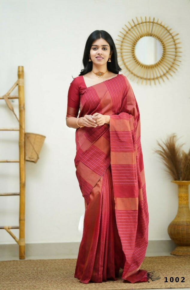 Partywear Designer Red Banarasi Silk Fancy Saree - Starwalk | Swadesiicart