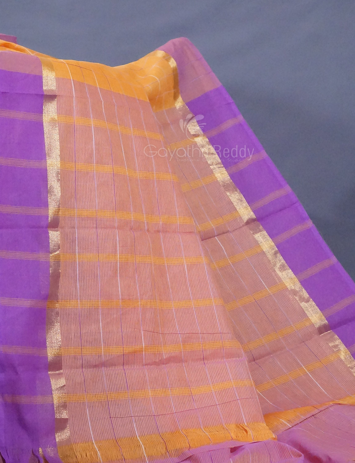 Dual Shade of Orange And Purple Pure Mangalgiri Cotton By Gayathri Reddy Designer Studio | Swadesiicart