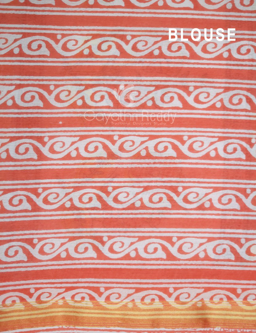 Creame Coloured Combination Printed Cotton Saree By Gayathri Reddy Designer Studio | Swadesiicart