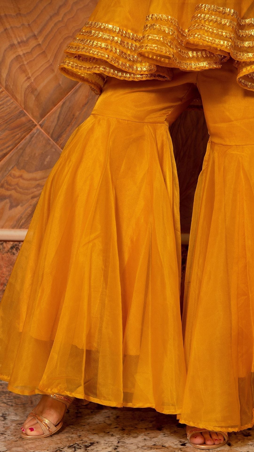Pomcha Jaipur Murat Mustard Organza Sharara Set | Swadesiicart