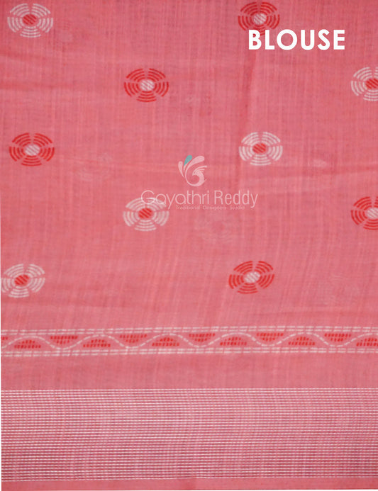 Peach Coloured Block Print Semi Chanderi Saree By Gayathri Reddy Designer Studio | Swadesiicart